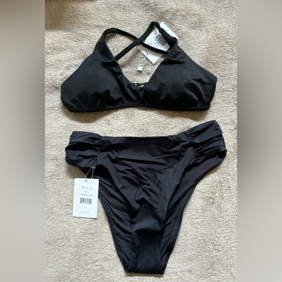 Andie Other - NWT Andie Swim Bikini: Valencia Top, High Rise Ruched Side Bottom - Black, XS